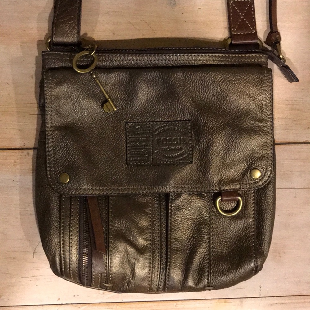 Fossil Leather Crossbody Bag Metallic Brown
